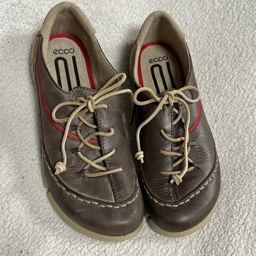 Ecco Brown Leather Lace Up Walking Shoes, Portugal, 37 (US 6 / 6.5 M)